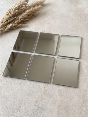 Sanal Glass 15X20 cm 6'lı Dekoratif Duvar Aynası Seti - Rodajlı Güvenli Kenar Modern Salon Antre Aynası