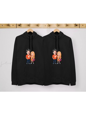 Bk Gift Kişiye Özel Sevgililer Karikatürlü Ikili Siyah Sweatshirt Seti, Sevgililer Hediye, Çift Hediyesi, Yıl Dönümü Hediyesi, Kişiye Özel Sweatshirt-21