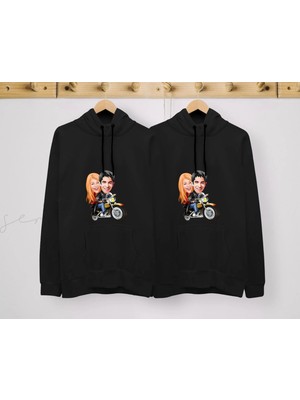 Bk Gift Kişiye Özel Sevgililer Karikatürlü Ikili Siyah Sweatshirt Seti, Sevgililer Hediye, Çift Hediyesi, Yıl Dönümü Hediyesi, Kişiye Özel Sweatshirt-13