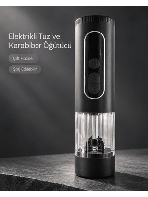 Astraltech Mutfak ve Sofra Kullanımına Uygun Çift Hazneli Elektrikli Tuz Karabiber Öğütücü