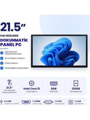 Grandstarr WP215M 21.5'' FHD i5-3.Nesil/8GB RAM/120GB SSD Dokunmatik Panel Pc