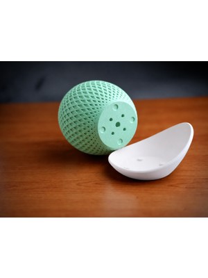 Milas Toptan Küre Saksı – 3D Baskı Kafes Dokulu Iki Parçalı Dekoratif Saksı - Mint-Beyaz