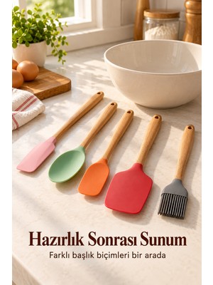 Astraltech Renkli Mutfak Seti Spatula Kaşık ve Fırça