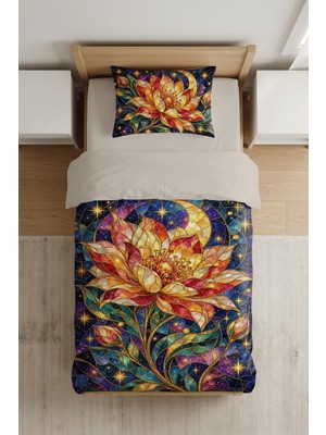 Luvis Store Celestial Bloom Lotus Çiçeği Desenli Dijital Baskılı Tek Kişilik Nevresim Takımı - Çarşaflı