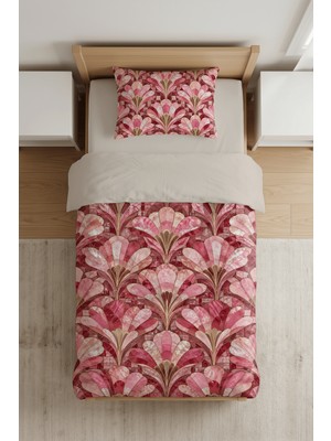 Luvis Store Art Deco Pink: Pembe Kuvars Desenli Dijital Baskılı Tek Kişilik Nevresim Takımı - Çarşaflı