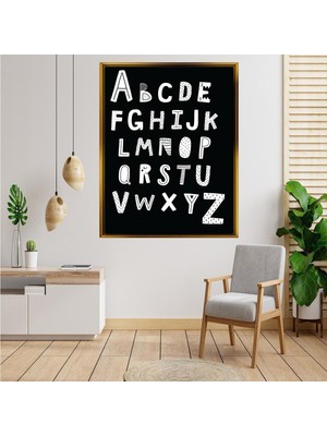 Giyense Tablo Siyah Zemin Üzerine Ingilizce Alfabe Abc Çocuk Eğitici Tablo