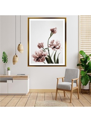Giyense Tablo Pudra Pembe Lale Çiçekleri Minimalist Botanik Çerçeveli Tablo