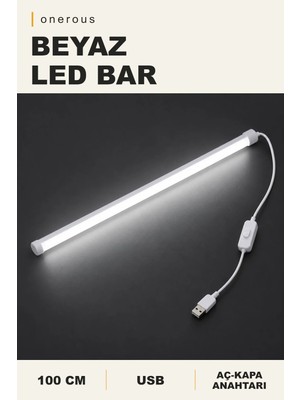 Onerous 100 cm Beyaz LED Bar, Anahtarlı, Usb, Yapışkanlı, Tezgah Altı Aydınlatma