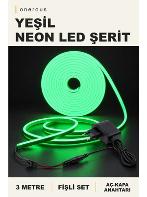 Onerous 3 M Yeşil Neon LED Şerit, Anahtarlı, Fişli