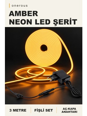 Onerous 3 M Amber Neon LED Şerit, Anahtarlı, Fişli