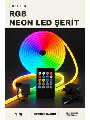 Onerous 1 M Rgb Neon LED Şerit, Müzik Kontrollü, 20 Tuş Kumandalı