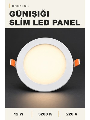Onerous 12W Slim LED Panel, Yuvarlak Sıva Altı Spot, 3200K Günışığı, 1155 Lümen