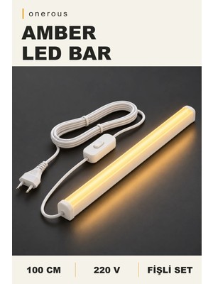 Onerous 100 cm 220V Amber LED Bar, Anahtarlı, Fişli, Yapışkanlı, Tezgah Altı Aydınlatma