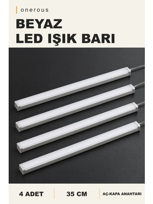 Onerous 35 cm Beyaz LED Bar, 4 Adet, Anahtarlı, Dekoratif Aydınlatma