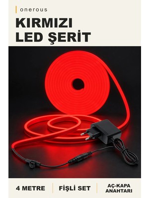 Onerous 4 M Kırmızı LED Şerit, Anahtarlı, Fişli