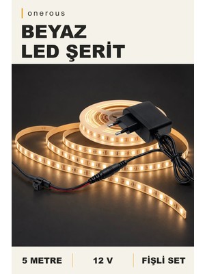 Onerous 5 M 12V Beyaz LED Şerit, Fişli