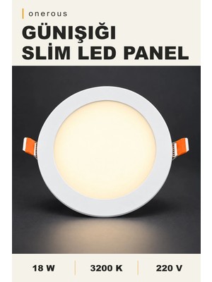 Onerous 18W Slim LED Panel, Yuvarlak Sıva Altı Spot, 3200K Günışığı, 1820 Lümen