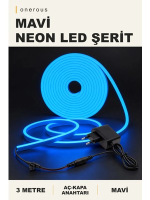 Onerous 3 M Mavi Neon LED Şerit, Anahtarlı