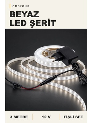 Onerous 3 M 12V Beyaz LED Şerit, Fişli
