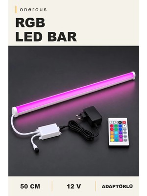 Onerous 50 cm 12V Rgb LED Bar, 24 Tuş Kumandalı, Adaptörlü, Yapışkanlı, Dekoratif Aydınlatma