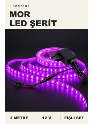 Onerous 3 M 12V Mor LED Şerit, Fişli