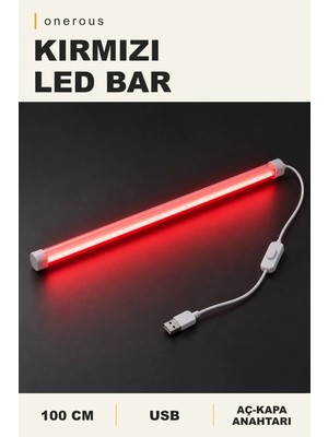 Onerous 100 cm Kırmızı LED Bar, Anahtarlı, Usb, Yapışkanlı, Tezgah Altı Aydınlatma