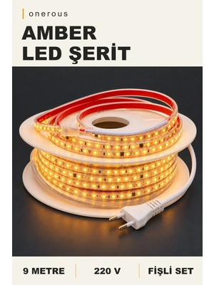 Onerous 9 M 220V Amber LED Şerit, Fişli, Yapışkanlı