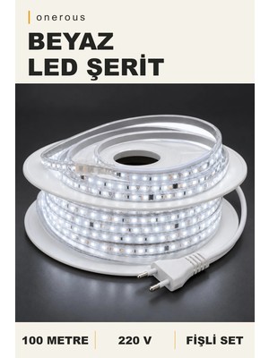 Onerous 100 M 220V Beyaz LED Şerit, Fişli, Yapışkanlı