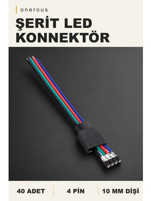 Onerous 40 Adet 4 Pin Dişi Şerit LED Konnektörü 10 mm