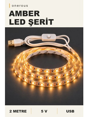 Onerous 2 M 5V Amber LED Şerit, Anahtarlı, USB