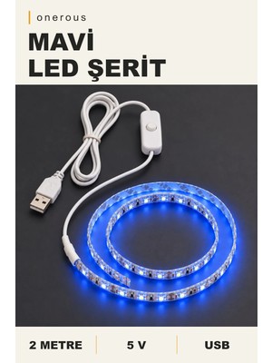 Onerous 2 M 5V Mavi LED Şerit, Anahtarlı, USB