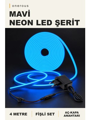 Onerous 4 M Mavi Neon LED Şerit, Anahtarlı, Fişli