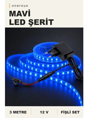 Onerous 3 M 12V Mavi LED Şerit, Fişli
