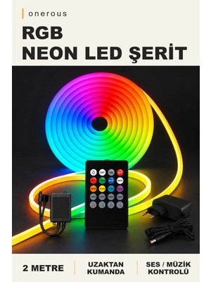 Onerous 2 M Rgb Neon LED Şerit, Müzik Kontrollü, Uzaktan Kumandalı