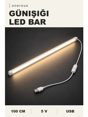 Onerous 100 cm 5V Günışığı LED Bar, Anahtarlı, Usb, Yapışkanlı, Tezgah Altı Aydınlatma