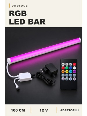Onerous 100 cm 12V Rgb LED Bar, Müzik Kontrollü, 20 Tuş Kumandalı, Adaptörlü, Yapışkanlı