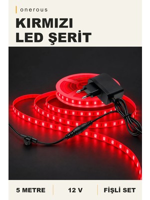 Onerous 5 M 12V Kırmızı LED Şerit, Fişli