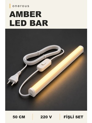 Onerous 50 cm 220V Amber LED Bar, Anahtarlı, Fişli, Yapışkanlı, Tezgah Altı Aydınlatma