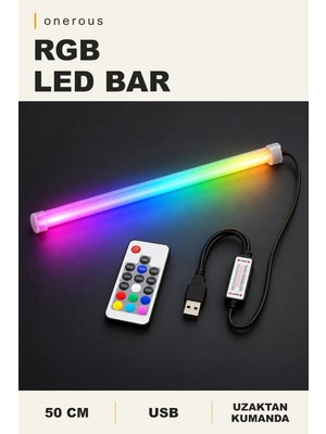 Onerous 50 cm Rgb LED Bar, Uzaktan Kumandalı, Usb, Yapışkanlı, Tezgah Altı Aydınlatma