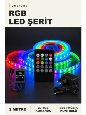 Onerous 2 M Rgb LED Şerit, Müzik Kontrollü, 20 Tuş Kumandalı