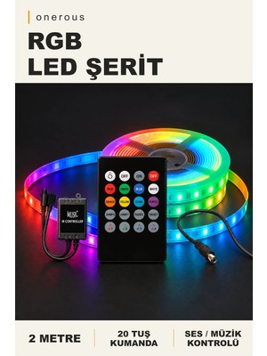 Onerous 2 M Rgb LED Şerit, Müzik Kontrollü, 20 Tuş Kumandalı