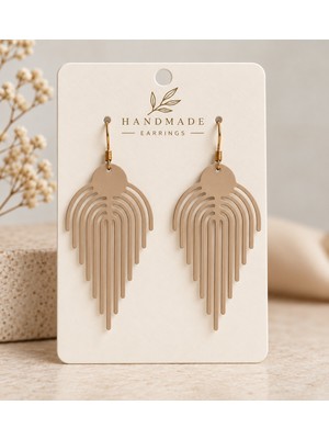 Dream Shape Co Kadın Krem Renk Geometrik Tasarım Uzun Sallantılı Küpe