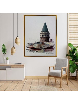 Giyense Tablo Istanbul Galata Kulesi Yağlı Boya Manzaralı Çerçeveli Tablo