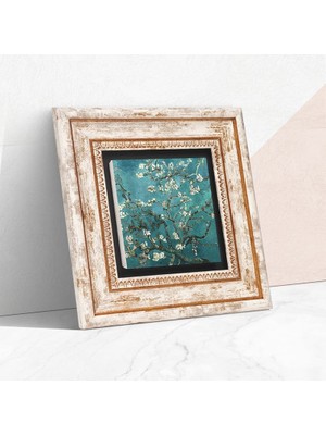 Pinecone Stone Van Gogh Badem Ağacı Taş Duvar Tablosu - Çerçeveli Taş Tablo - Dekoratif Duvar Sanatı