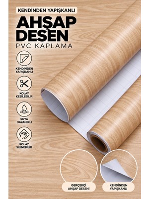 Deconitte Premium Kendinden Yapışkanlı Doğal Açık Meşe Ahşap Desen Mobilya Dolap Masa Tezgah Kaplama Folyosu 60X100CM