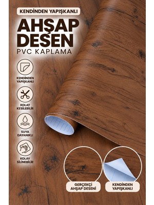 Deconitte Premium Kendinden Yapışkanlı Antik Ceviz Ahşap Desen Mobilya Dolap Masa Tezgah Kaplama Folyosu 60X100CM