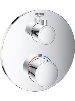 Neva Home Grohtherm - Termostat Duş Bataryası (Entegre 2 Yönlü Ayarlama, 38°c'de Güvenlik Kilidi, Aquadimmer), Krom, 24076000, Yuvarlak Tasarım