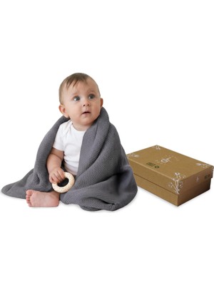Str Store ALINA%100 Organik Pamuklu Bebek Battaniyesi Kızlar/erkek Çocuklar Için 80X100 cm - Kundak ve Bebek Battaniyesi, Yumuşak Hafif Örgü Battaniye (Antrasit)