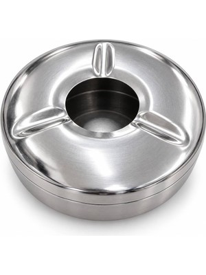 Str Store Gümüş Kapaklı Kokusuz Kül Tablası Paslanmaz Metal Küllük – Modern ve Şık Tasarım