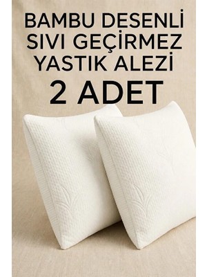 Pratik Ev Bambu Desenli Sıvı Geçirmez Yastık Alezi 50X70 cm Fermuarlı 2 Adet